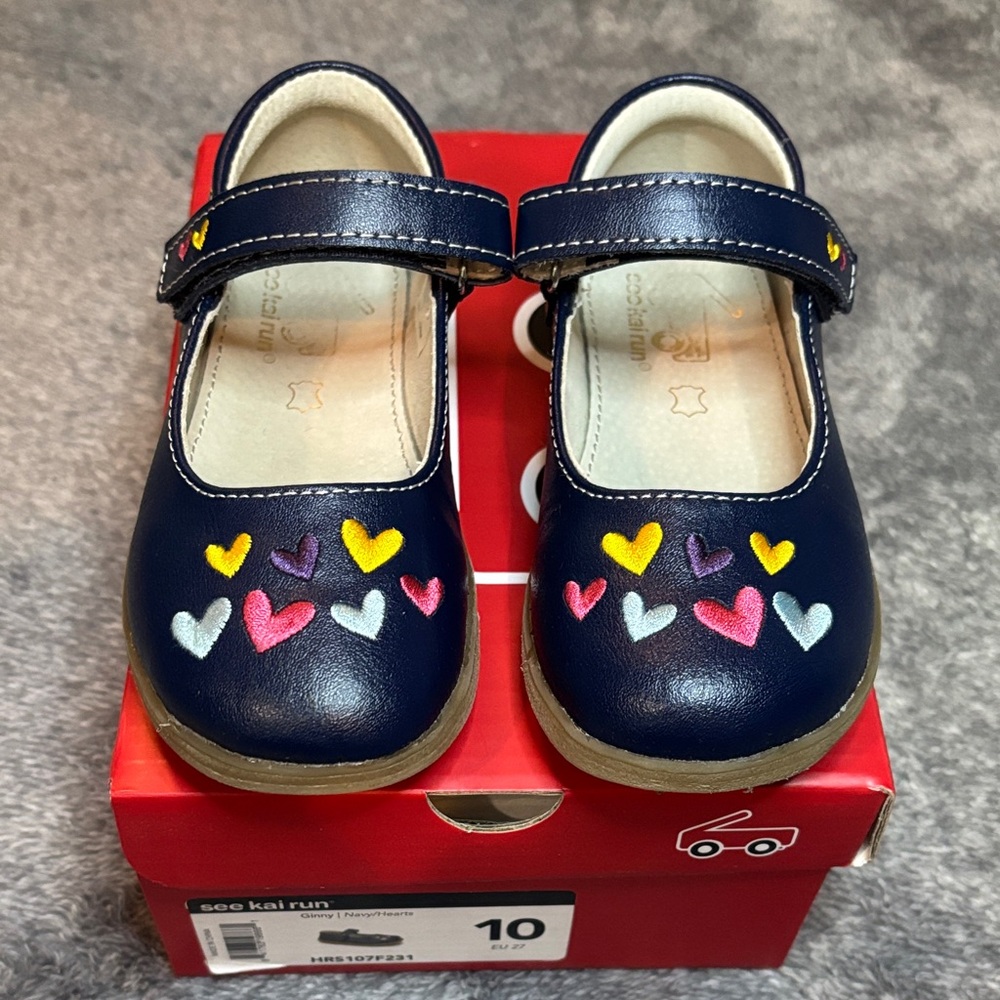 See Kai Run Navy with Colorful Hearts Kids Dress Shoes